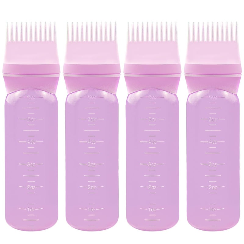 ELANE 4 Pcs Root Comb Applicator Bottle 6oz,Hair Oil Applicator Bottle for Hair,Oil Comb Applicator Hair Bottle Applicator for Hair Dye Shampoos Hair Salons Camping Traveling(Pink) - Image 1